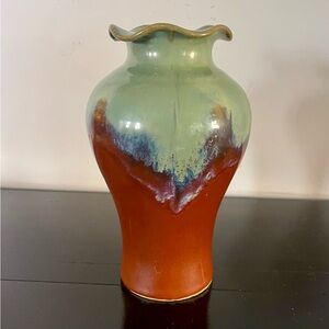 Handcrafted Green and Orange Ceramic Vase